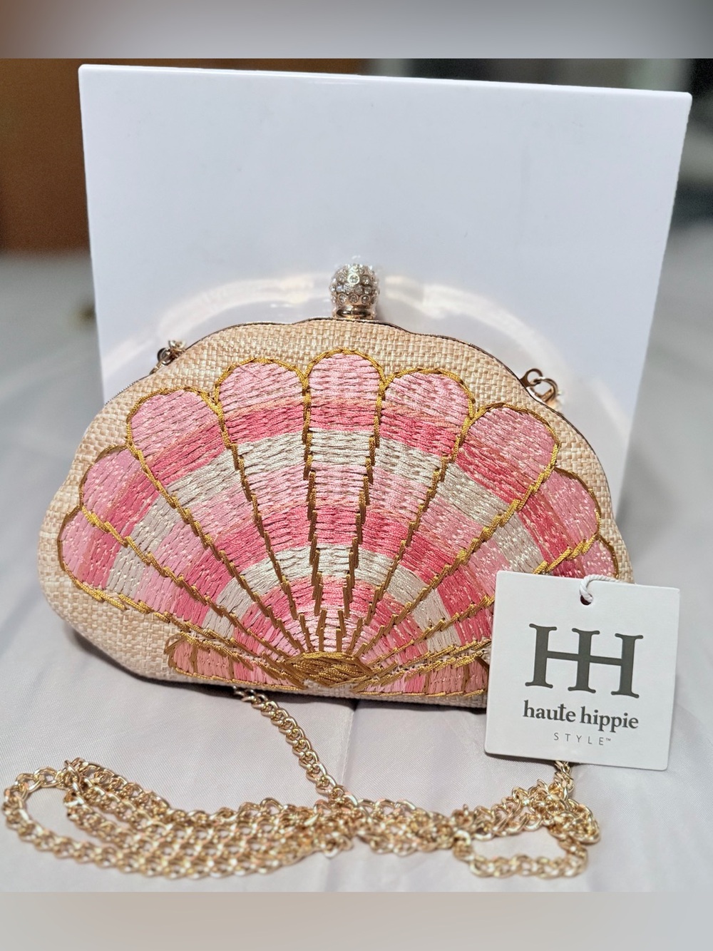 Haute Hippie Pink Shell Embroidered Evening Clutch NWT Rare
